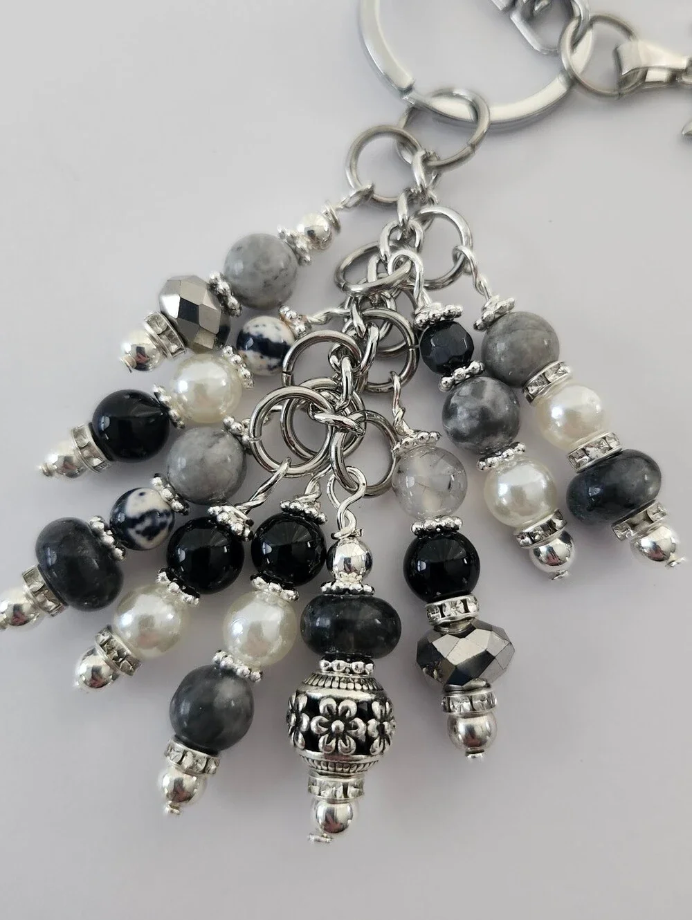 Cat Purse Charm or Keychain Granite Jasper Handcrafted